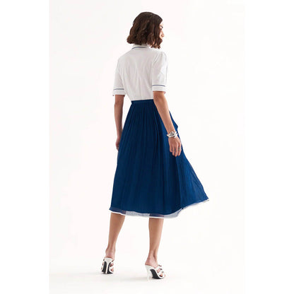 Our Love Bekki White Schiffli Embroidered Shirt With Drip Crinkle Chiffon Skirt (Set of 2)