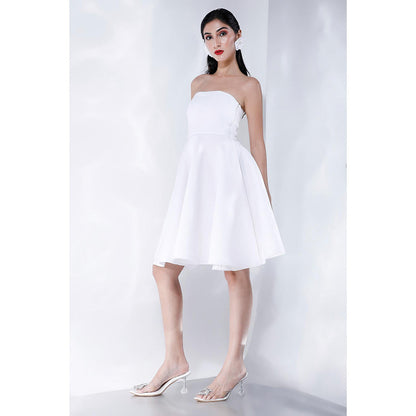 Ozeqo Tyche White Solid Strapless Dress with Detachable Straps (Set of 2)