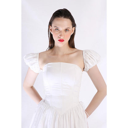 Ozeqo Womens White Dress with Pair Of Detachable Sleeves (Set of 2)
