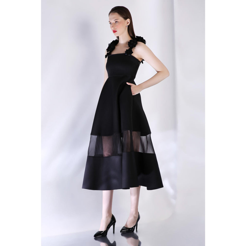 Ozeqo Womens Black Dress with Pair Of Detachable Shoulder Strap (Set of 2)