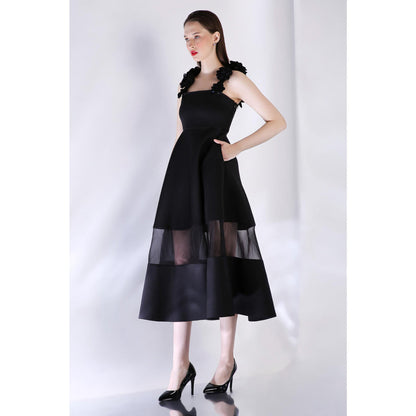 Ozeqo Womens Black Dress with Pair Of Detachable Shoulder Strap (Set of 2)