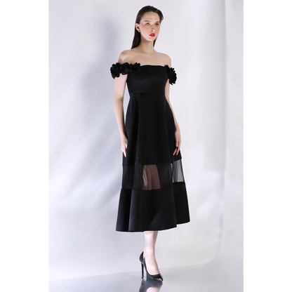 Ozeqo Womens Black Dress with Pair Of Detachable Shoulder Strap (Set of 2)