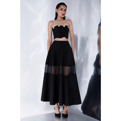 Ozeqo Womens Black Top with Skirt (Set of 2)