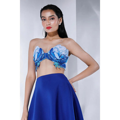 Ozeqo Womens Blue Bralette with Skirt (Set of 2)