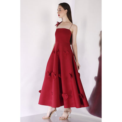 Ozeqo Maroon Should Straps Midi Dress