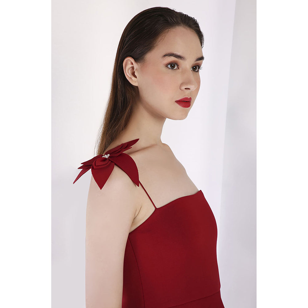 Ozeqo Maroon Should Straps Midi Dress