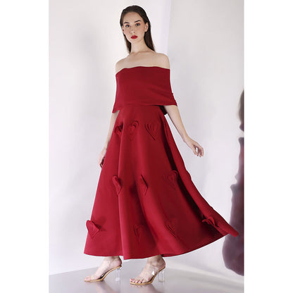 Ozeqo Maroon Dress with Wrap (Set of 2)