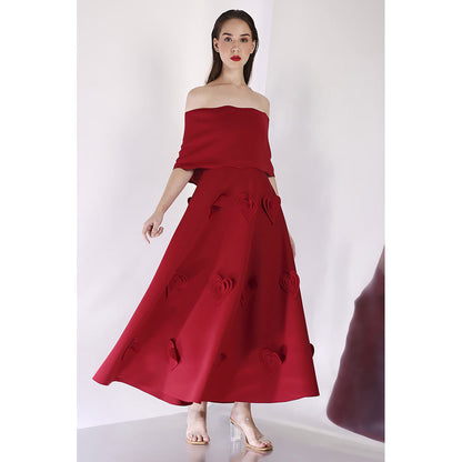 Ozeqo Maroon Dress with Wrap (Set of 2)