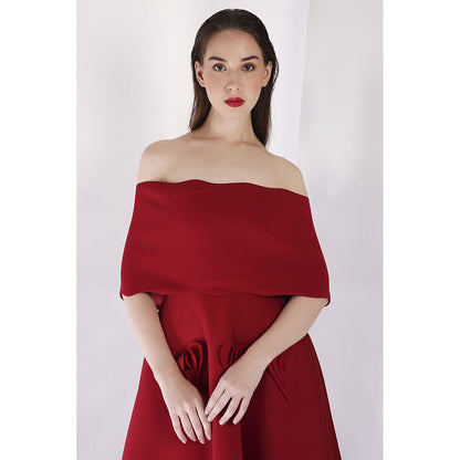 Ozeqo Maroon Dress with Wrap (Set of 2)