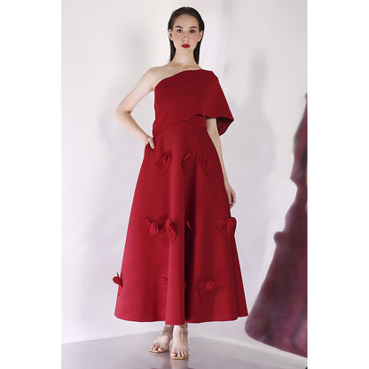 Ozeqo Maroon Dress with Wrap (Set of 2)