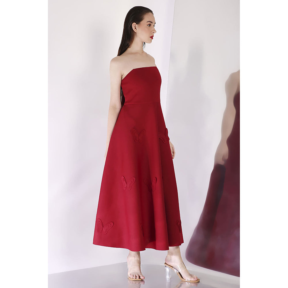 Ozeqo Maroon Strapless Tube Midi Dress