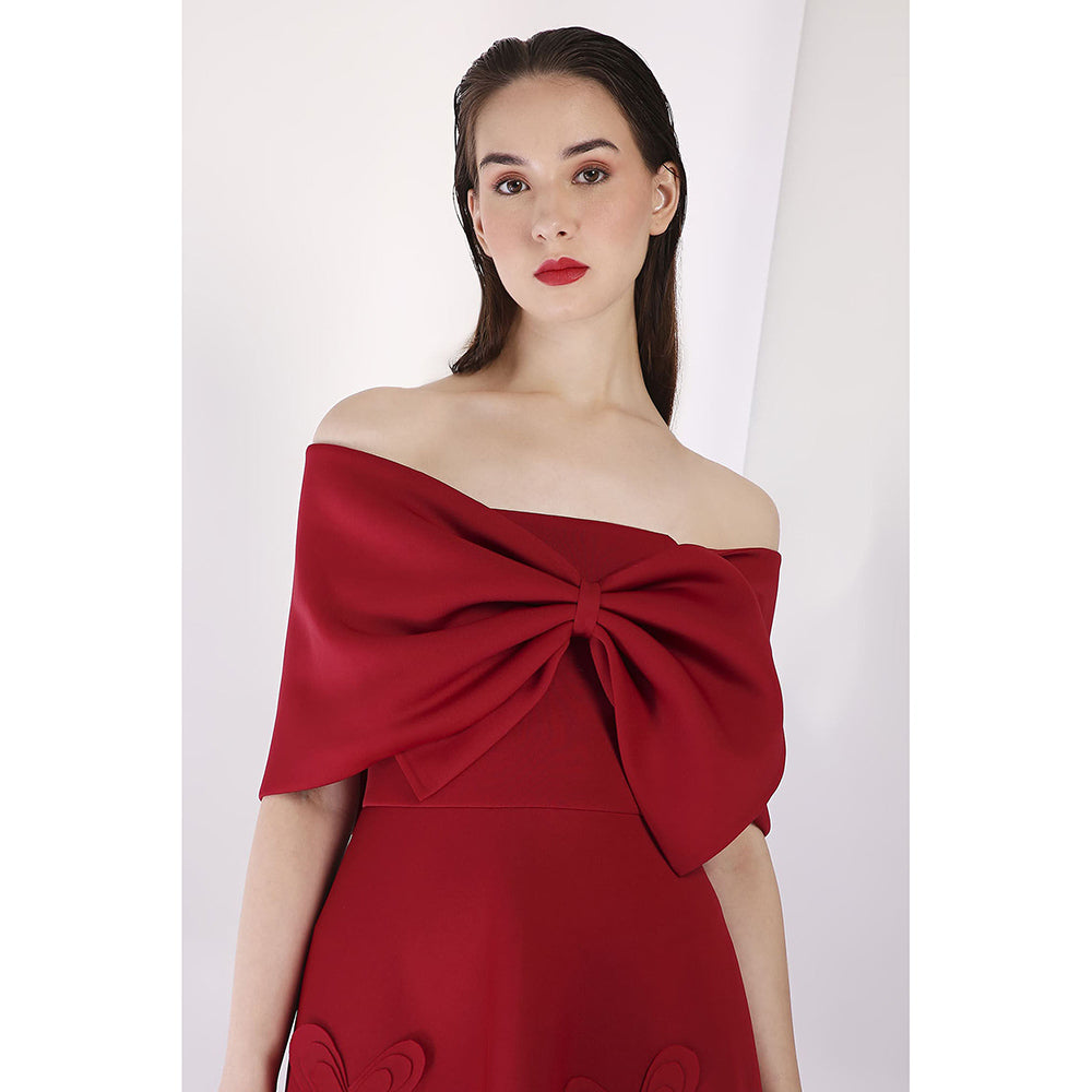 Ozeqo Maroon Midi Dress with Wrap (Set of 2)
