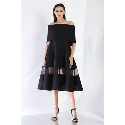 Ozeqo Black Fit and Flare Solid Dress with Wrap
