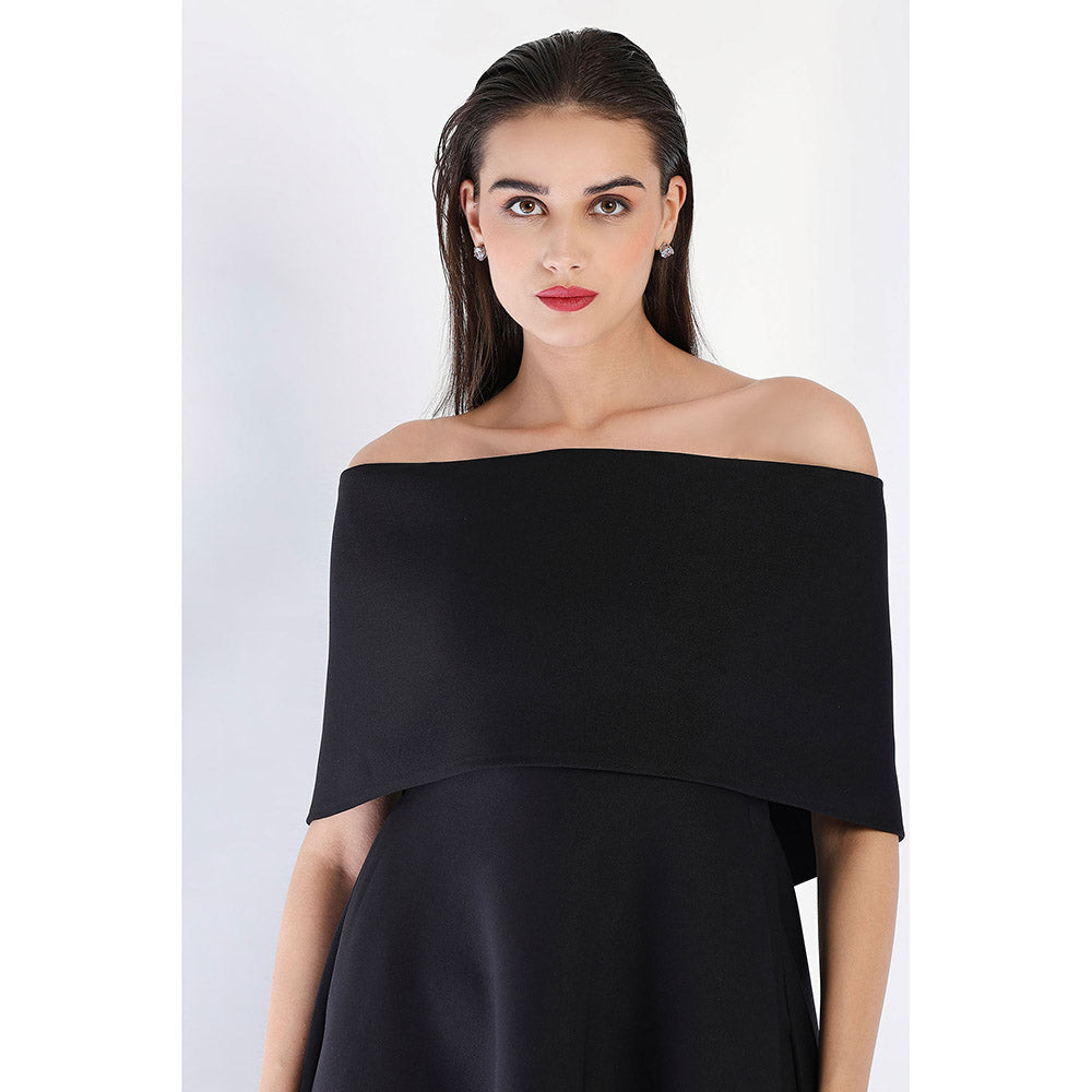 Ozeqo Black Fit and Flare Solid Dress with Wrap