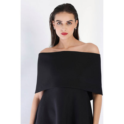 Ozeqo Black Fit and Flare Solid Dress with Wrap