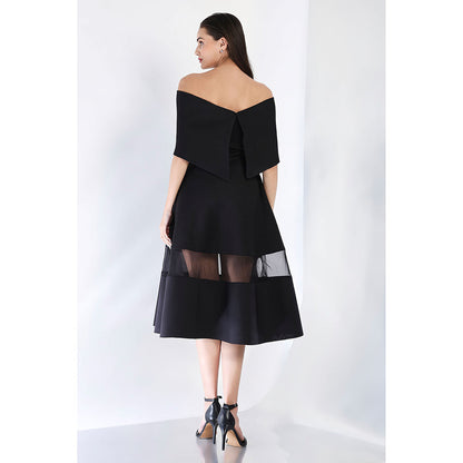 Ozeqo Black Fit and Flare Solid Dress with Wrap