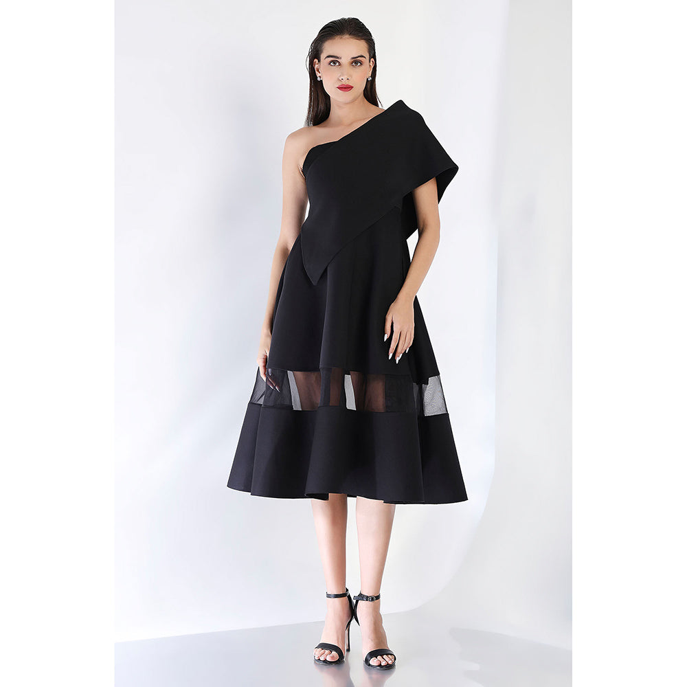 Ozeqo Black Fit and Flare Solid Dress with Wrap