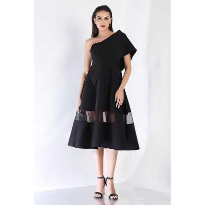 Ozeqo Black Fit and Flare Solid Dress with Wrap