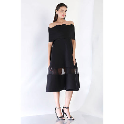 Ozeqo Black Solid Fit and Flare Dress and Wrap