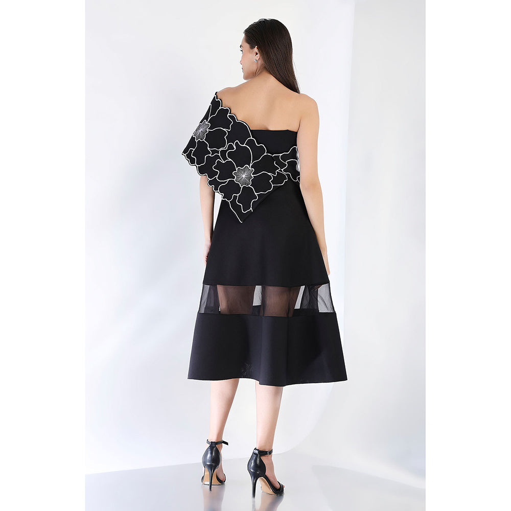 Ozeqo Black Fit and Flare Embroidered Dress and Wrap