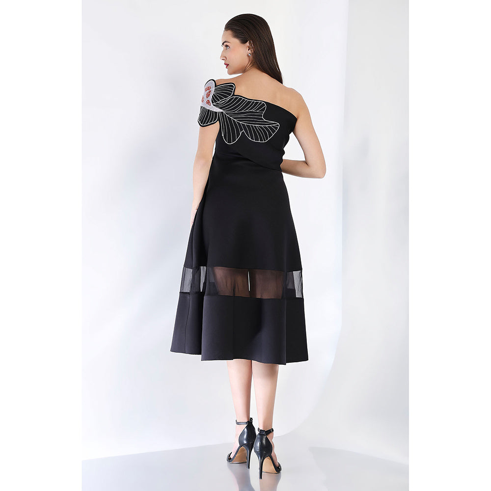 Ozeqo Black Fit and Flare Embroidered Dress and Wrap