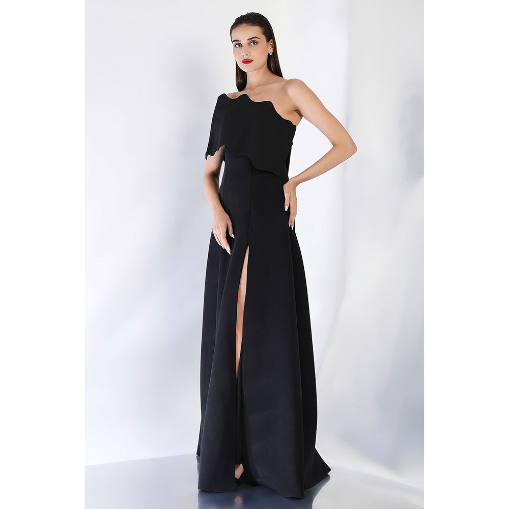 Ozeqo Black Solid Maxi Dress and Wrap