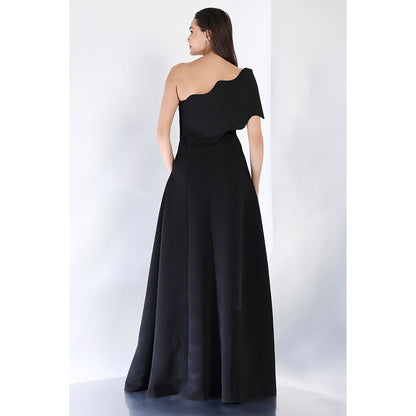 Ozeqo Black Solid Maxi Dress and Wrap