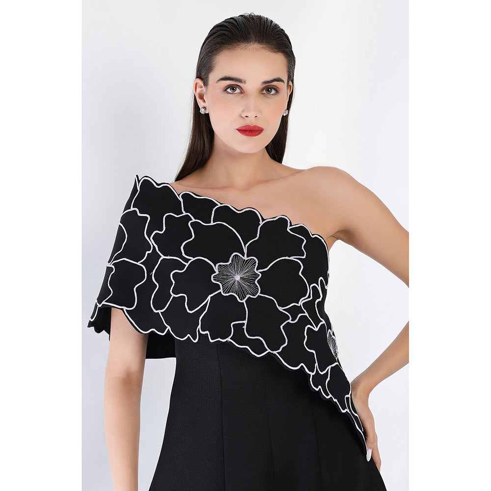 Ozeqo Black Embroidered Maxi Dress and Wrap