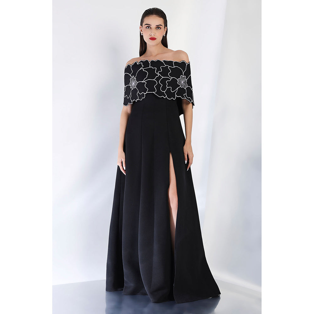 Ozeqo Black Embroidered Maxi Dress and Wrap