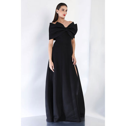 Ozeqo Black Blow Solid Maxi Dress and Wrap