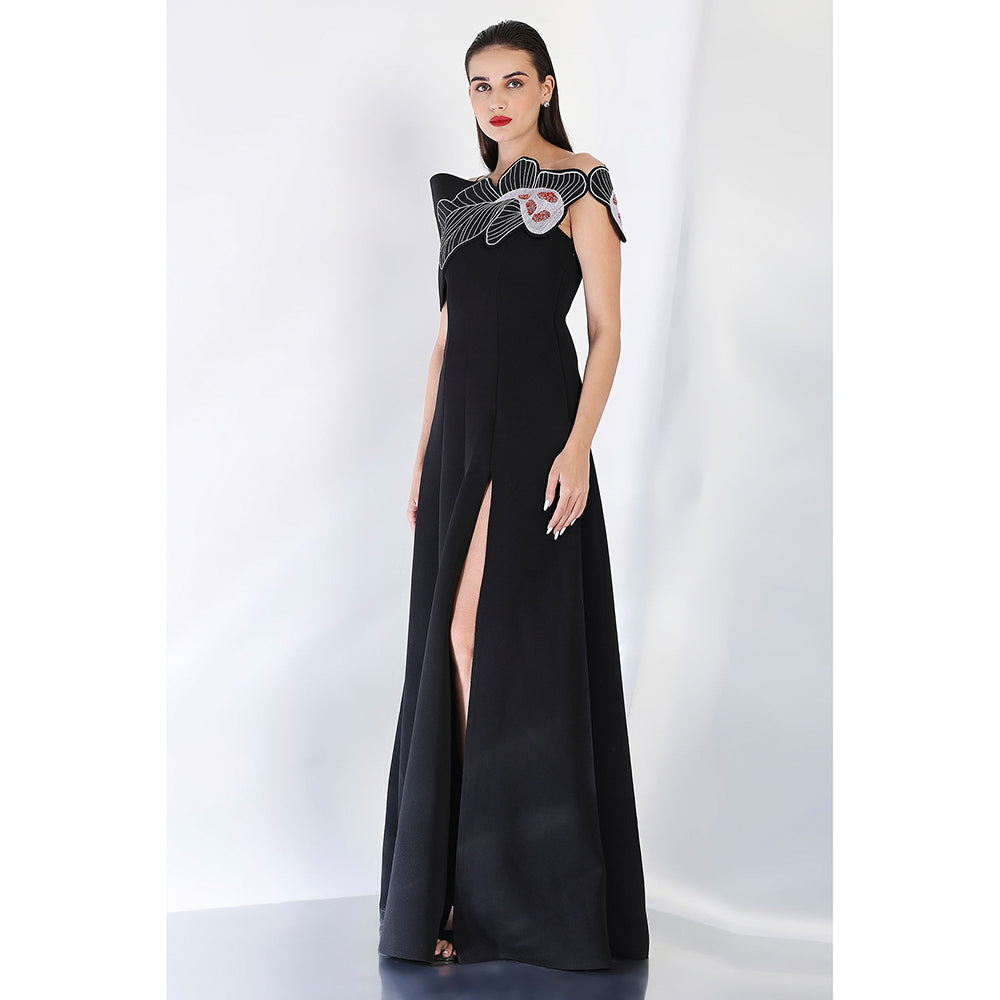 Ozeqo Black Embroidered Maxi Dress and Wrap