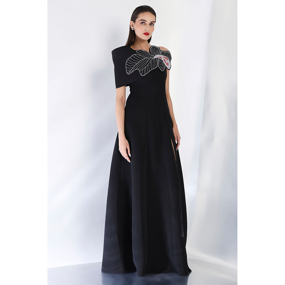 Ozeqo Black Embroidered Maxi Dress and Wrap