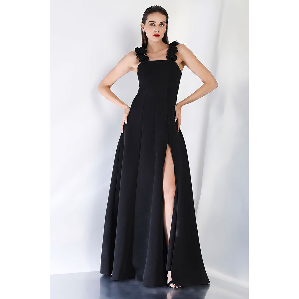 Ozeqo Black Solid Maxi Dress