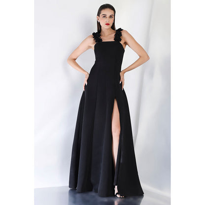 Ozeqo Black Solid Maxi Dress