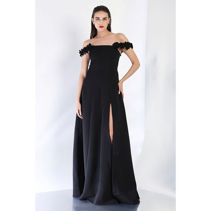 Ozeqo Black Solid Maxi Dress