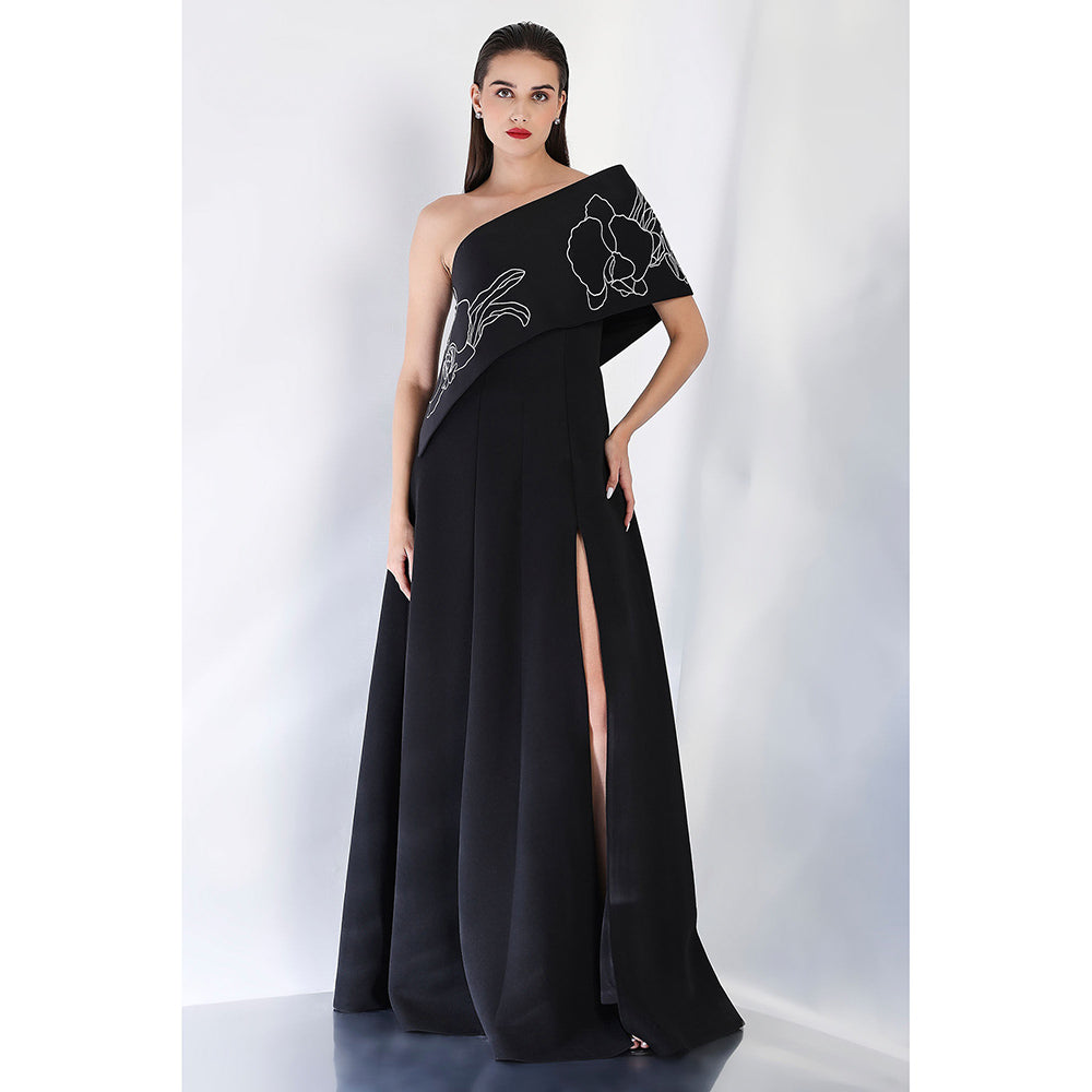 Ozeqo Black Embroidered Maxi Dress and Wrap