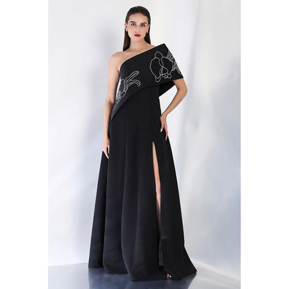 Ozeqo Black Embroidered Maxi Dress and Wrap