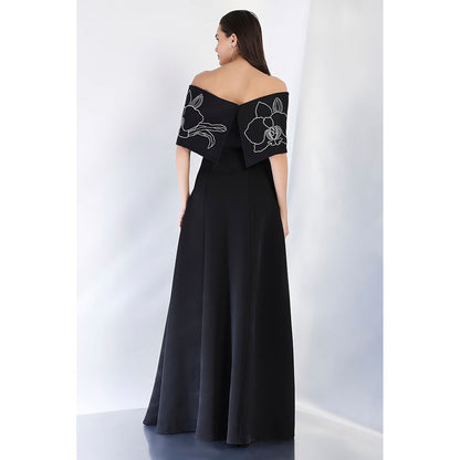 Ozeqo Black Embroidered Maxi Dress and Wrap