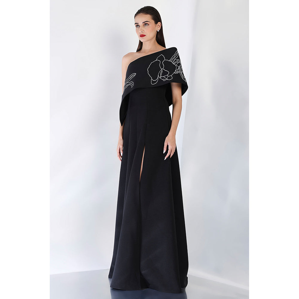 Ozeqo Black Embroidered Maxi Dress and Wrap