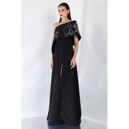 Ozeqo Black Embroidered Maxi Dress and Wrap