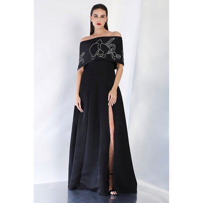 Ozeqo Black Embroidered Maxi Dress and Wrap