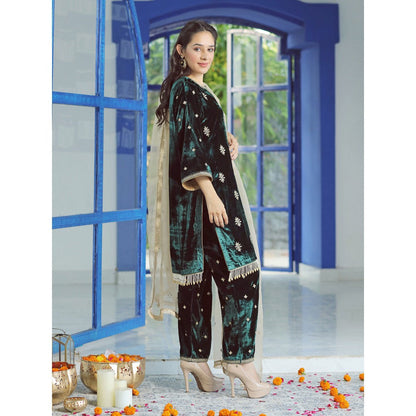 Pairaahan Naaz Velvet Embroidered Kurta (Set of 3)