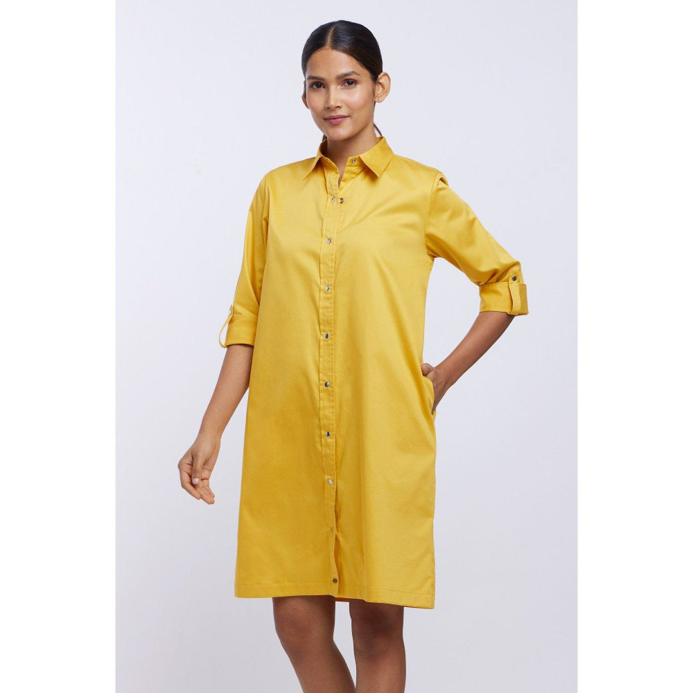 Pallavi Swadi Canary Yellow Solid Shirt Dress