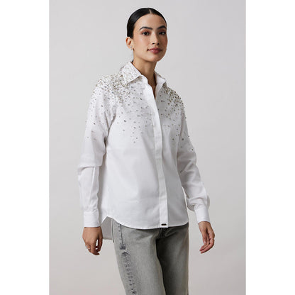 Pallavi Swadi White Encrusted Pearl Swarovski Shirt