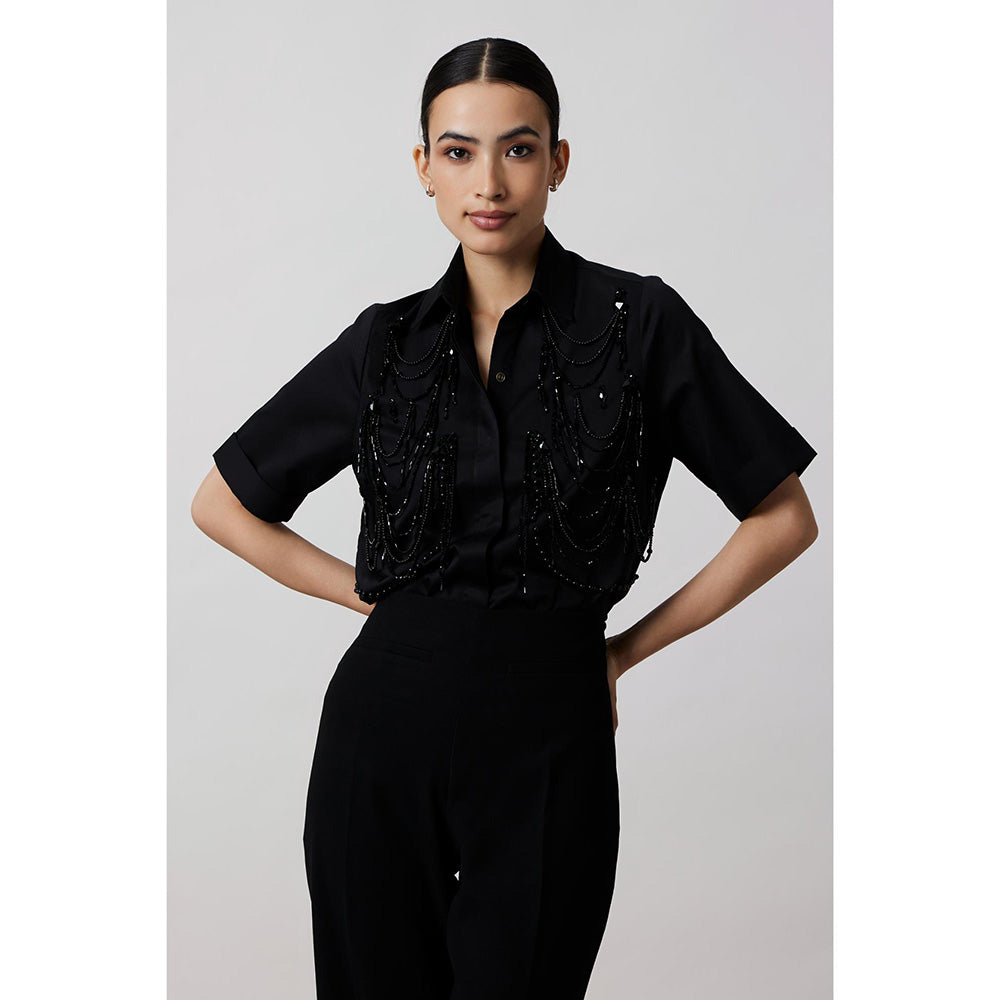 Pallavi Swadi Black Fringe Pannel Shirt