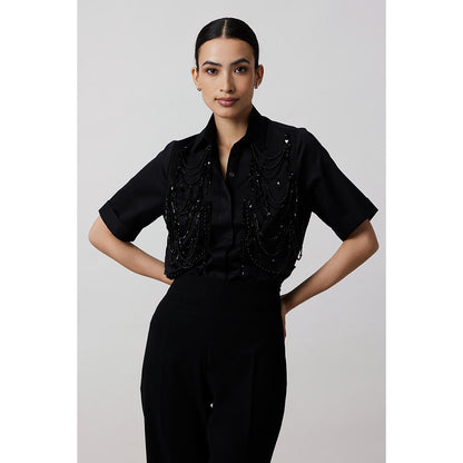 Pallavi Swadi Black Fringe Pannel Shirt