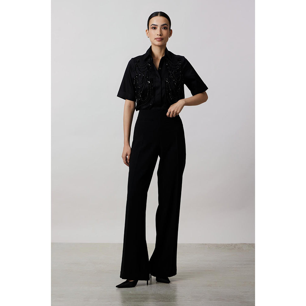 Pallavi Swadi Black Fringe Pannel Shirt