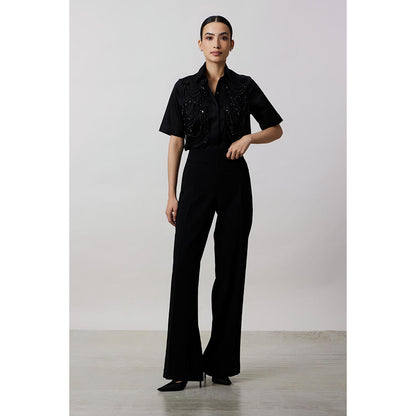 Pallavi Swadi Black Fringe Pannel Shirt