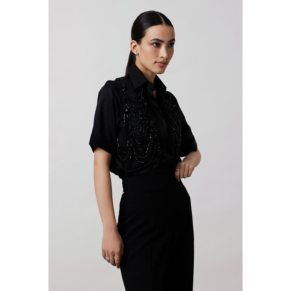 Pallavi Swadi Black Fringe Pannel Shirt