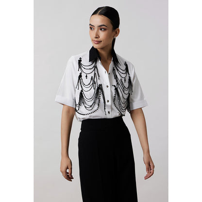 Pallavi Swadi White Fringe Pannel Shirt